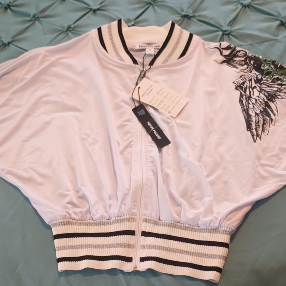 Vintage Y2K White Bomber Jacket with Black Accents